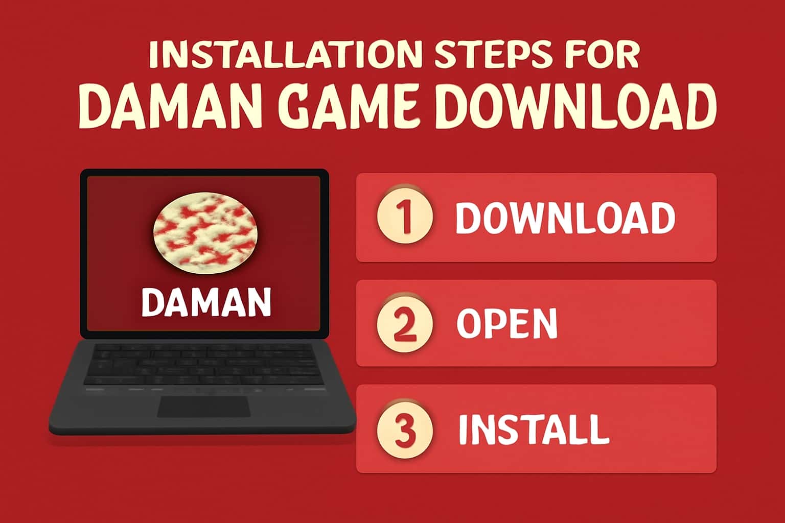 Visual representation of installation steps for Daman Game Download.