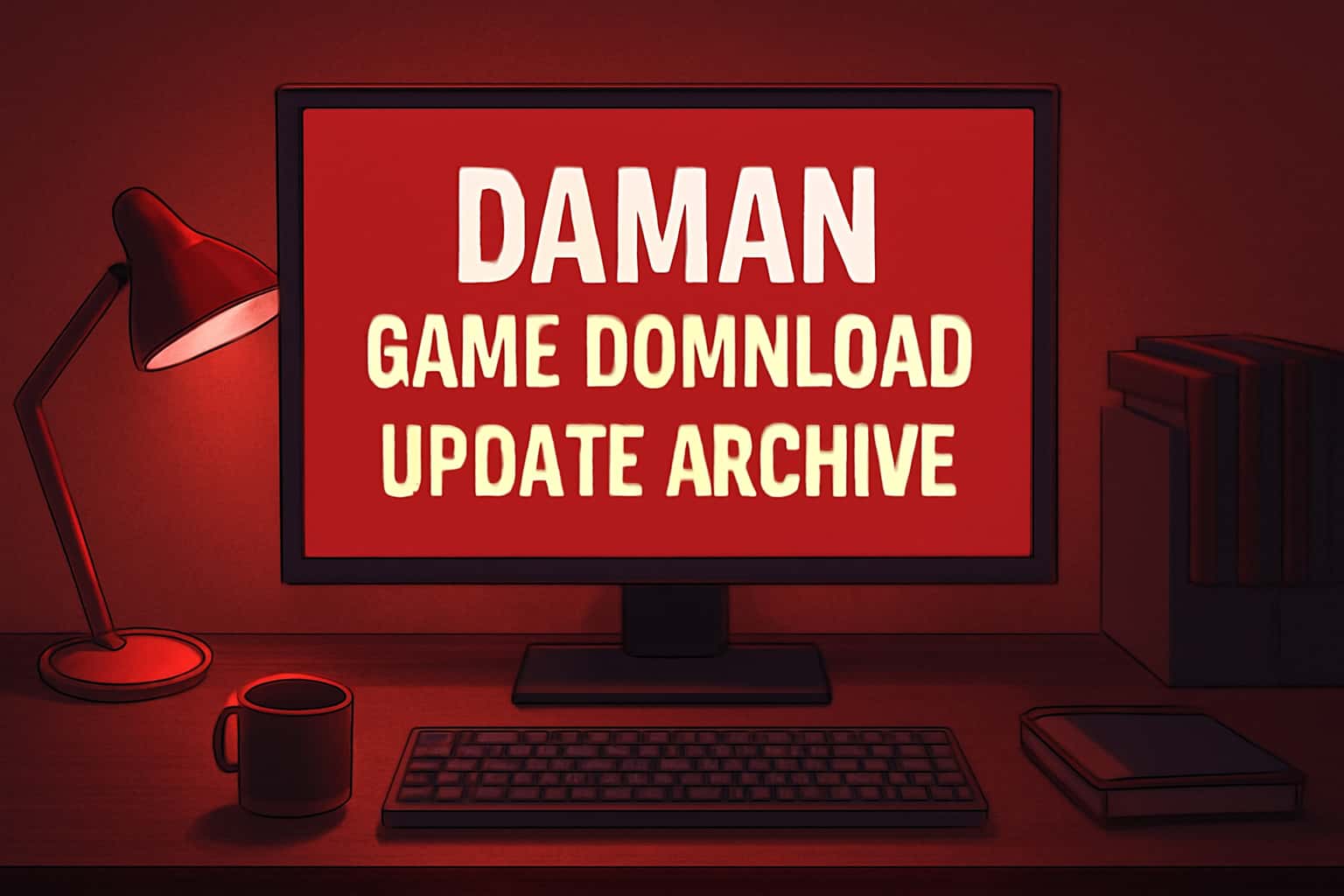 Informational scene depicting Daman Game Download Update Archive with highlighted text.